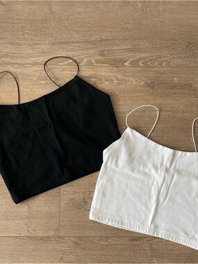 Set of 2 Wild Fable Black & White Spaghetti Strap Crop Tops - SMALL